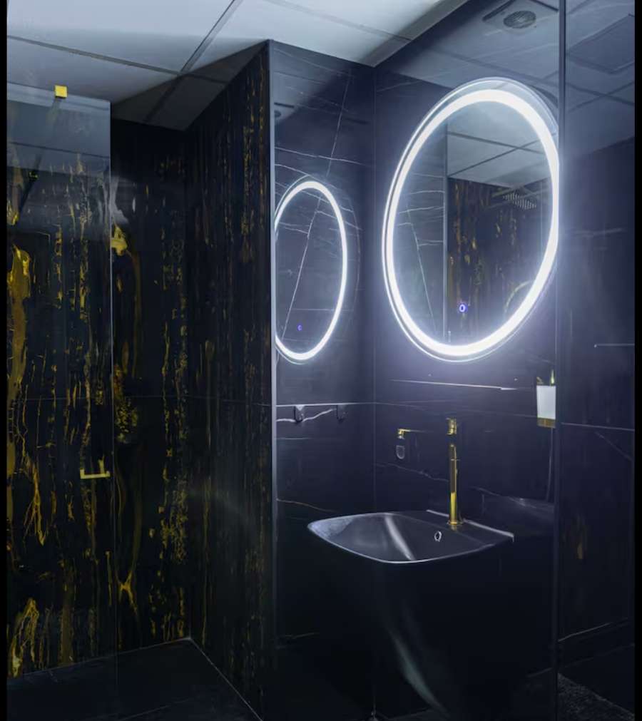 Miroir LED 50 x 50 cm, rond, anti-buée, dimmable, 3 couleurs, éclairage avant et arrière, CRI 90+, miroir mural en verre trempé HD IP44, bouton tactile, horizontal/vertical.